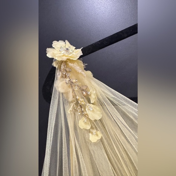 Mac Duggal Embellished Tulle One Shoulder High Low Gown Lemon Yellow 50661 prom - Picture 8 of 11